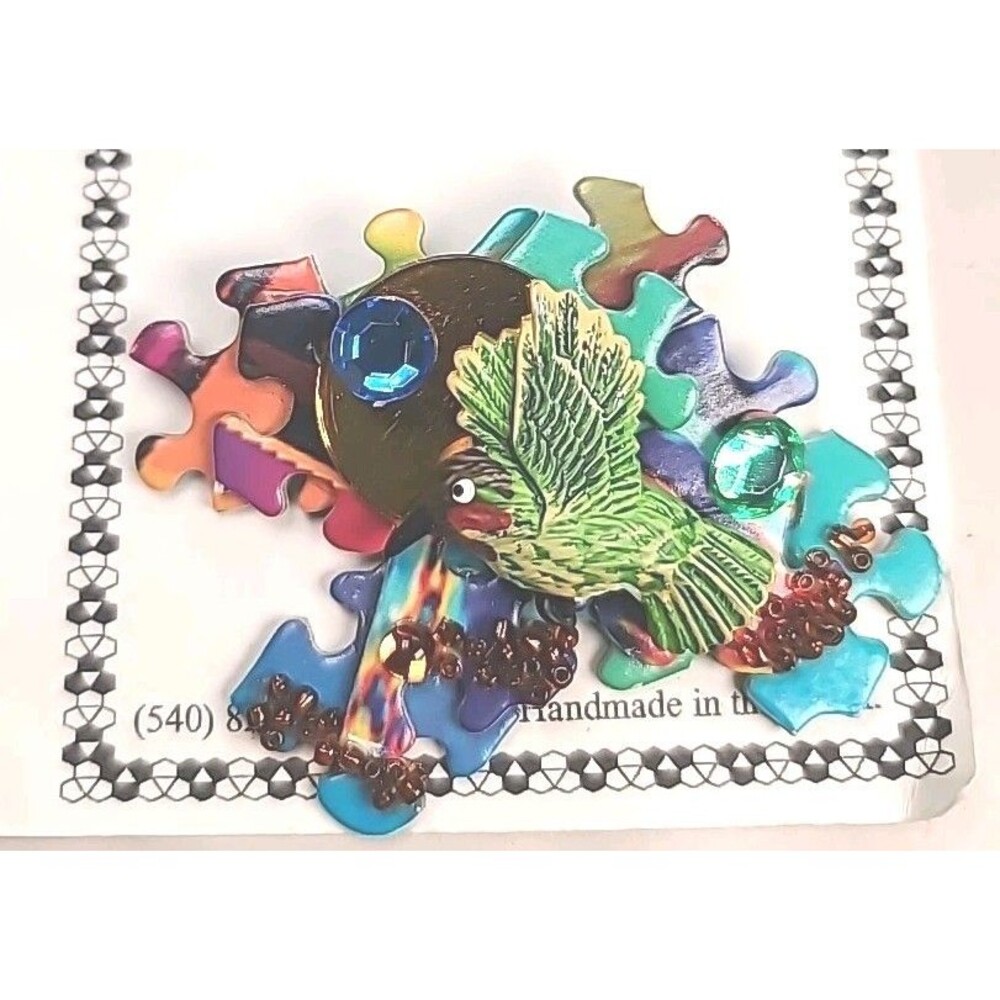 Annie Mae's Hummingbird Puzzle Piece Brooch Pin  3.5 x 2.5"